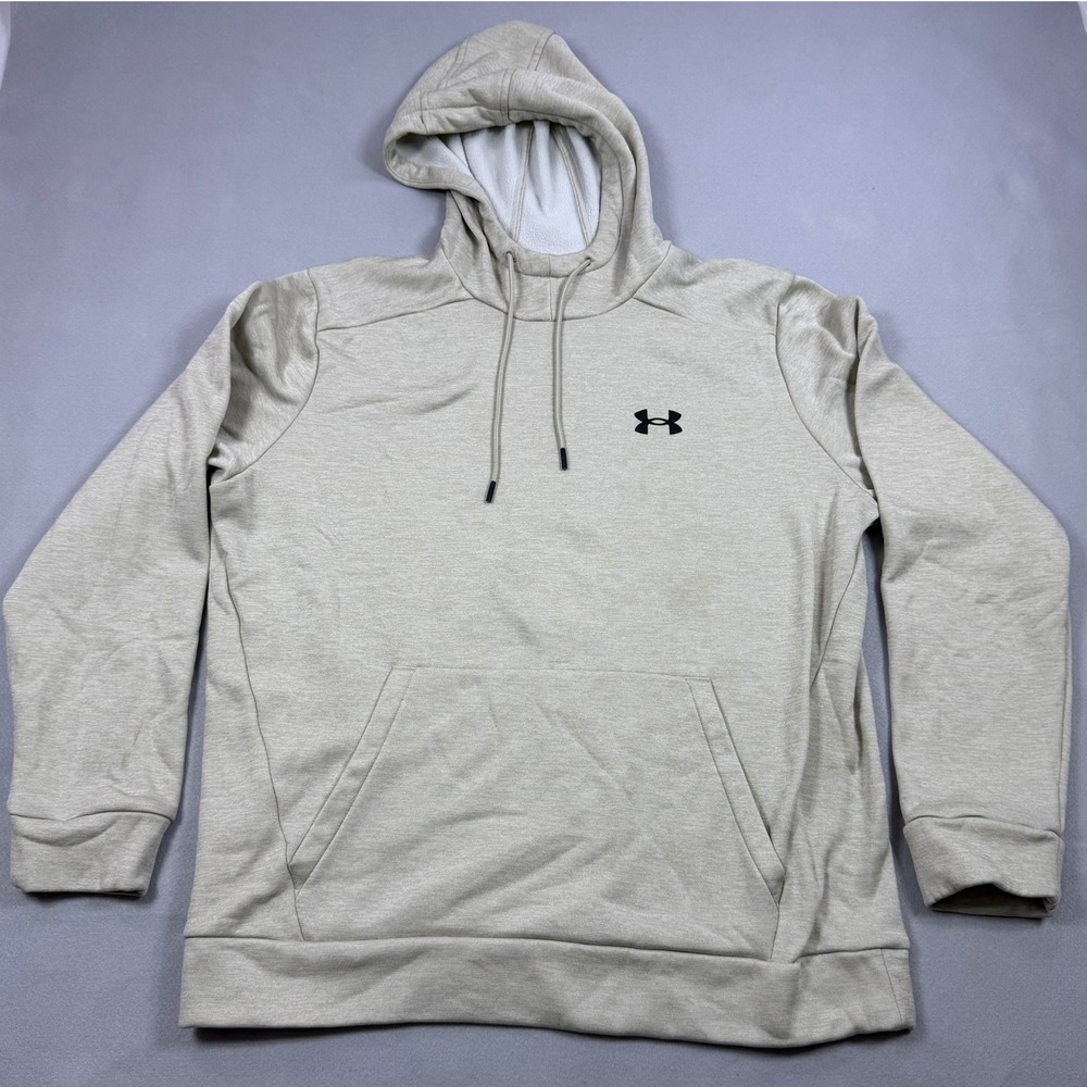 Under Armour Mens Rival Fleece Hoodie Tan Heather Loose Fit Large Sweatshirt
